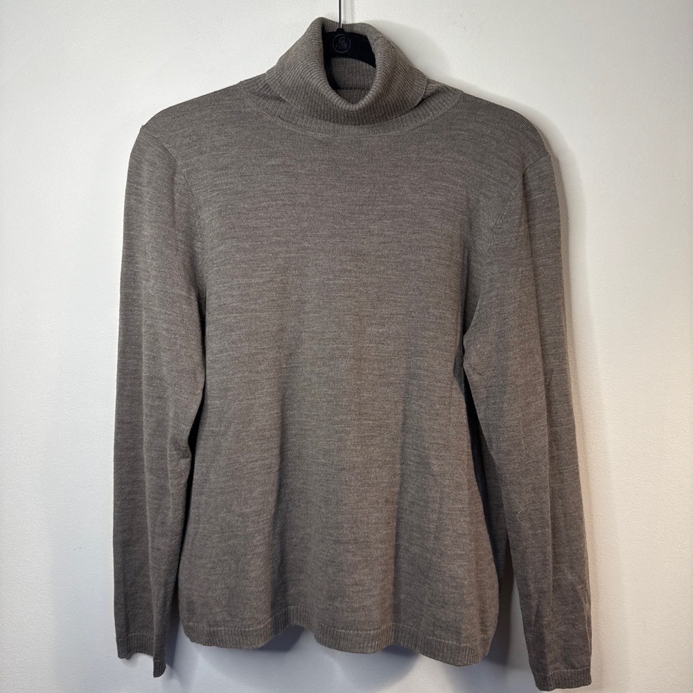 Pendleton Taupe Turtleneck Sweater Large Long Sleeve Brown Merino Wool Jumper